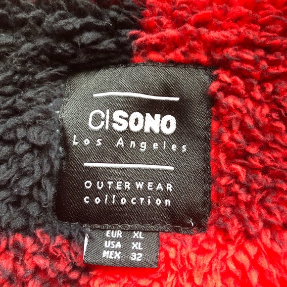 CI SONO Los Angeles Black/Red Checkered Flannel Fleece Jacket Women’s Size XL - Picture 8 of 16